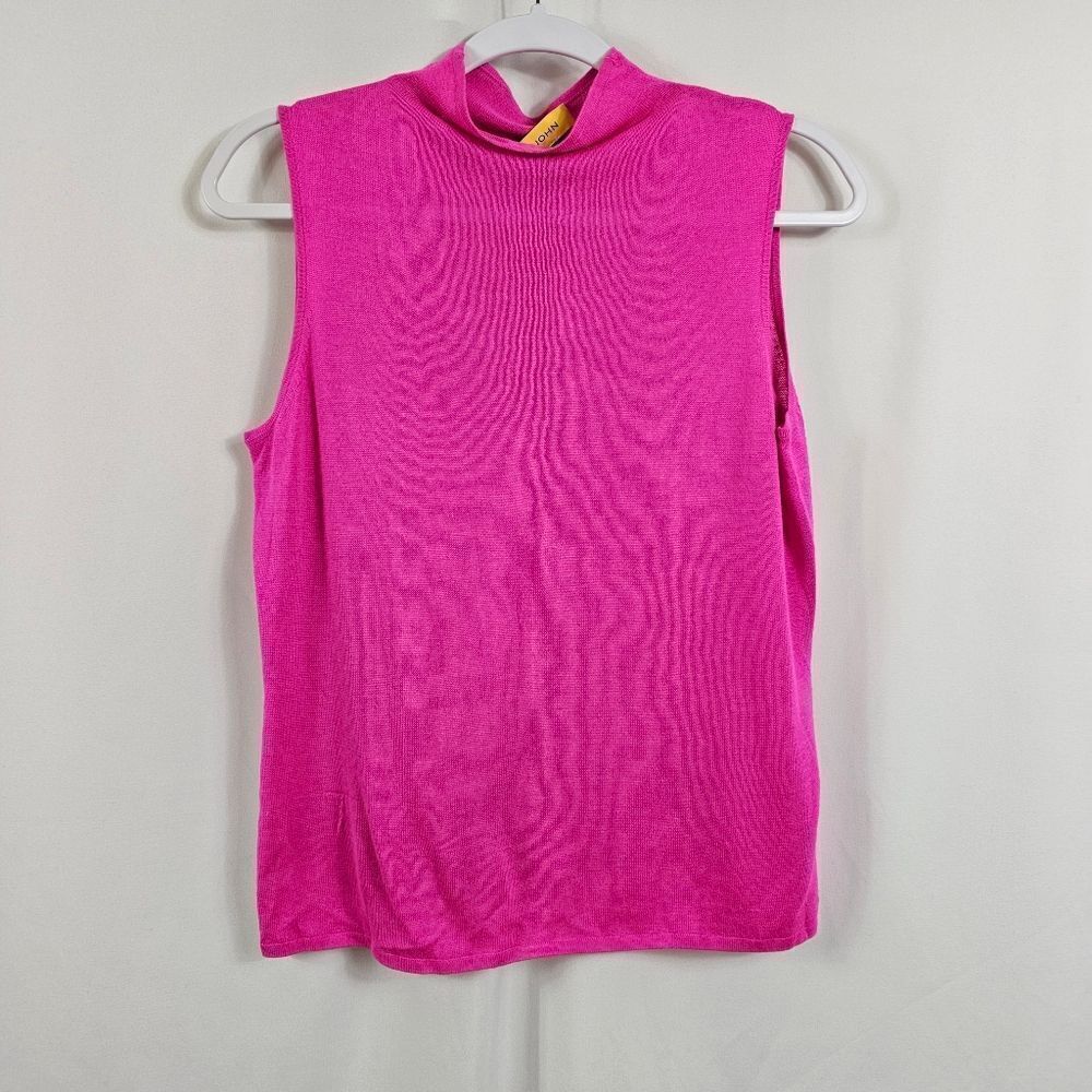 St. John Silk/Cashmere Blend Sleeveless Mock Neck Sweater in Pink - Size S